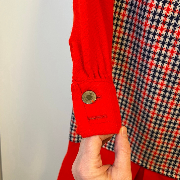 Vintage 1960s Mod Wool Dress Junior 9 Red Houndstooth The Young Look - Picture 13 of 16